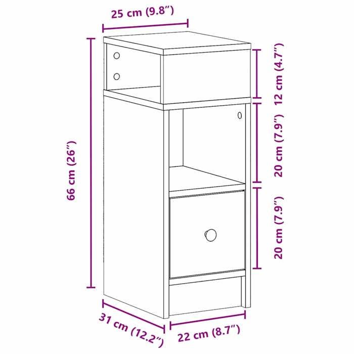 VidaXL Bedside Table with Drawer Black 25x31x66 Cm, Side Table, Bedside Cabinet, Side Table for the Bedroom, Table 858616