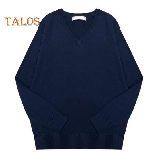 

Вязаный свитер с V-образным вырезом, однотонный, с длинным рукавом, ребристым подолом, манжетой, стандартный крой, свитер для повседневной носки, для уличной вечеринки на осень-зиму S темно-синий