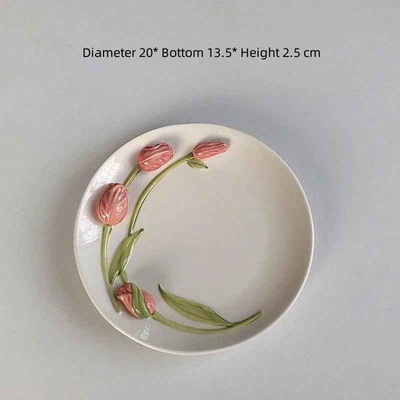 Keramiktasse mit dreidimensionaler Tulpenprägung und sinnlichem Design, Tasse für Saft, Kaffee und Milch mit Henkel, Vintage-Stil, Trinkbecher für Zuhause