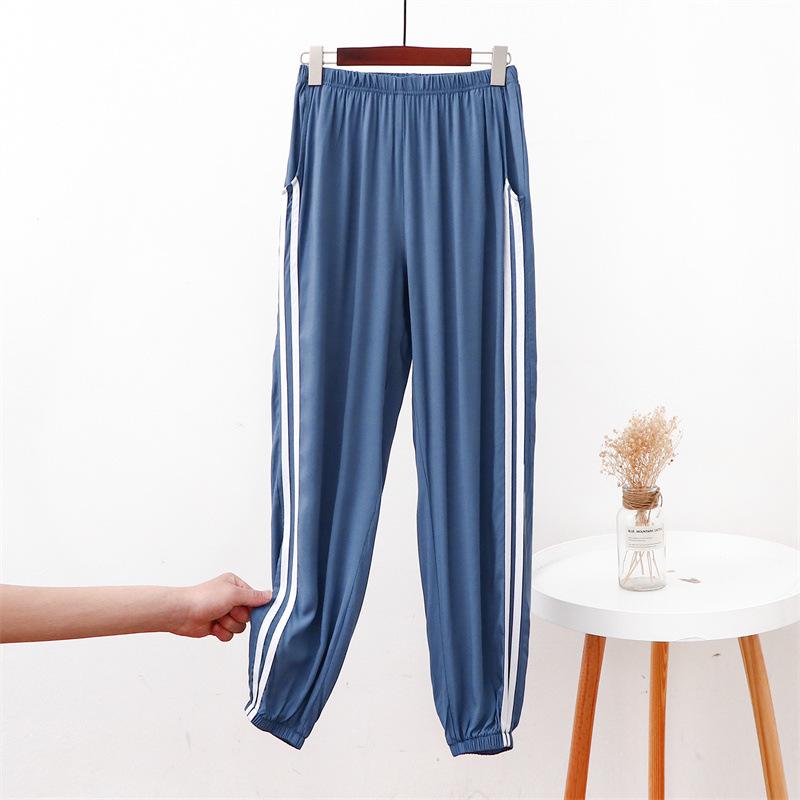 

Женские корейские спортивные штаны из хлопка и шелка с двумя полосками на завязках - весна/лето, эластичный пояс, большой размер. XL