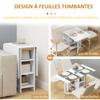 Kitchen table folding removable dining table 3 shelves 2 drop leaves modern design 120 x 60 x 75 cm white