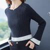 A New, Tight-fitting, Short, and Long-sleeved Knitted Sweater with A Round-neck and Striped Design for Autumn and Winter