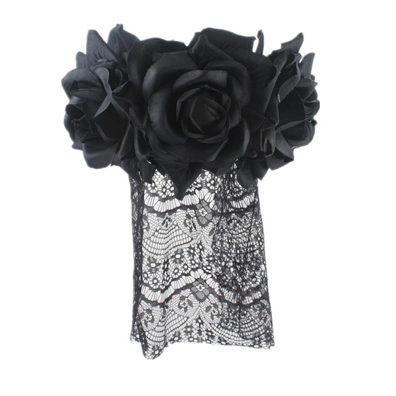 

Black Lace Headband with Large Rose Flowers for Halloween Masquerade Party