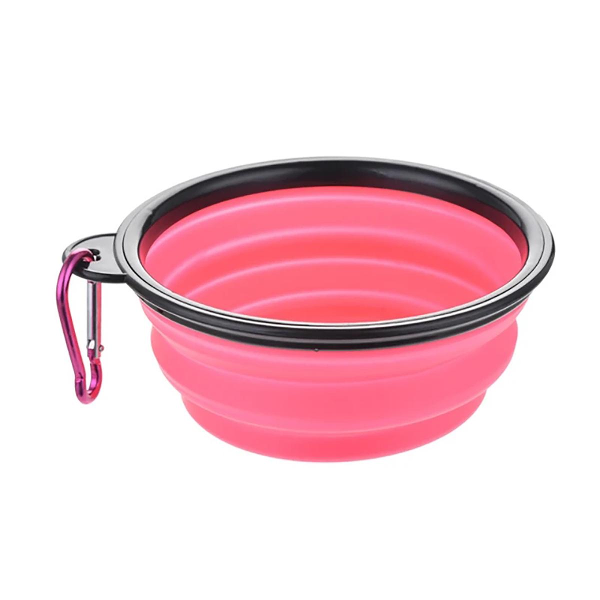 

Collapsible Pet Silicone Dog Food Water Bowl Outdoor Camping Travel Portable Folding Pet Supplies Pet Bowl Dishes with Carabiner 350ml рожевий