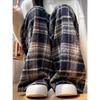 Volen Check Checked Pants for with and Stylish Women's Pants, Wide-Length Lace-Up Fall/Winter, High-Waisted, Pockets, Flattering, Slimming, Versatile,