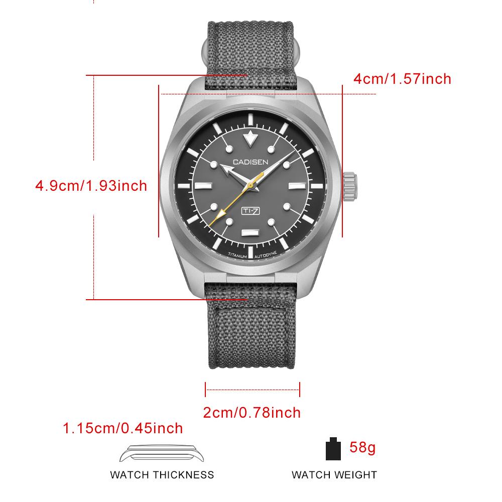 CADISEN TI-7 Autodyne Titanium Steel Automatic Mechanical Canvas Wristwatch Japan MIYOTA 8215 100M Waterproof Gift Man Watches