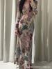 French Niche Retro Rose Print Long Sleeve Dress for Spring 2026