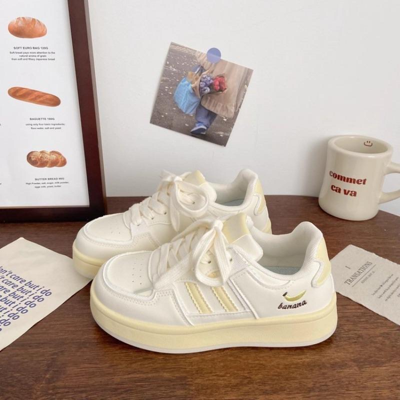College style candy color platform white shoes women's autumn leather versatile sports shoes student cute board shoes