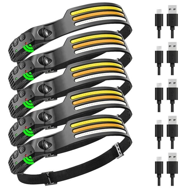 1-10Pcs Tricolor LED Sensor Headlamp Built-in Battery USB Rechargeable Head Flashlight Outdoor Camping Fishing Emergency Lamp