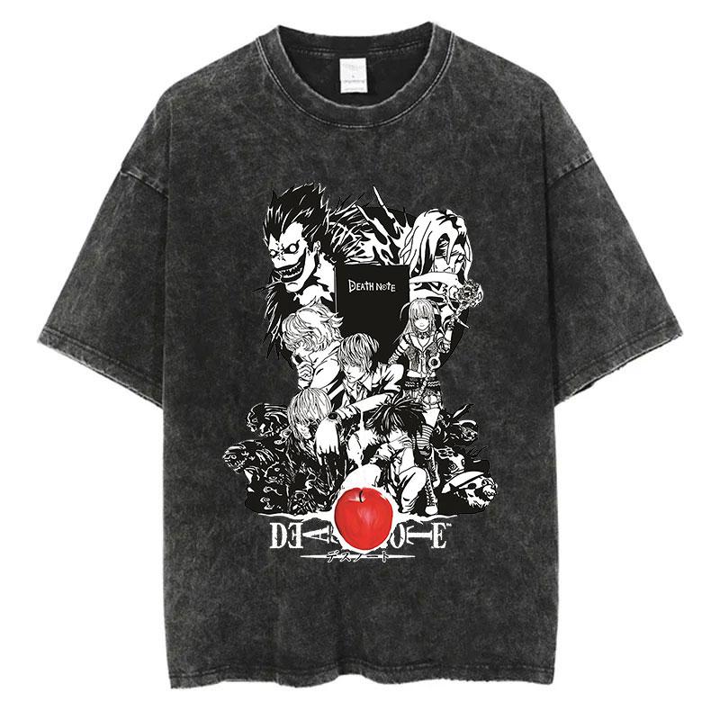 New Arrival Mens Clothe Tee Shirt TShirts Men Tshirt for Men Ropa Hombre Vintage Washed Death Note Anime Graphic Printing