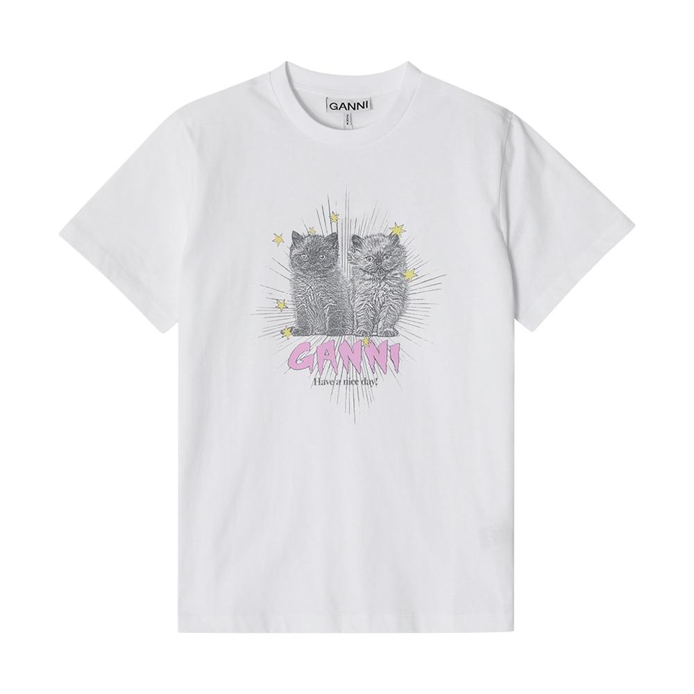 

Ganni T4060 151 Жіноча футболка з коротким рукавом з принтом логотипу кота S T4060 151 (L)