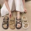 Fairy wind cover toe cool slippers female outer wear 2025 summer new round head two wear pearl muffin platform sandals