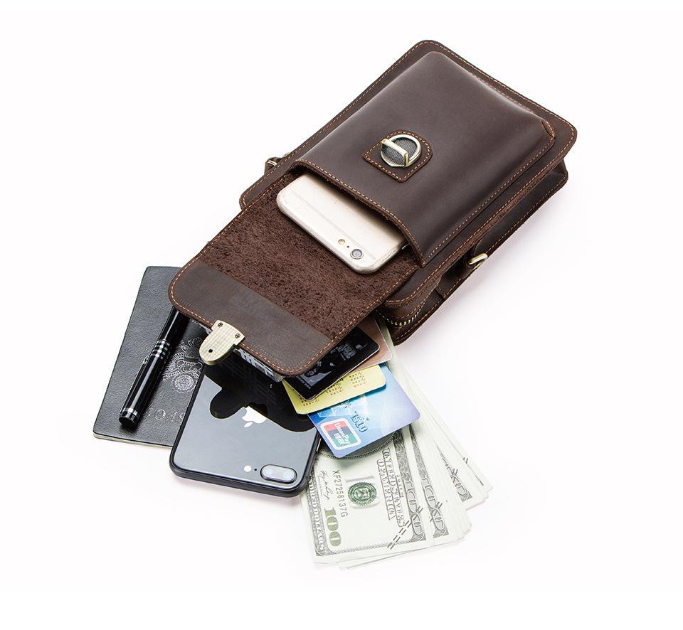 Men's Retro Crazy Horse Leather Crossbody Phone Waist Bag