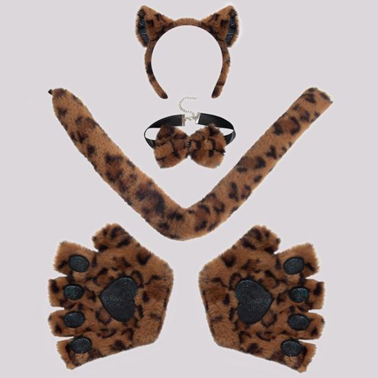 1 set Set de mănuși de pisică pentru cosplay cu coadă cu papion și bentiță reglabilă pentru cap moale de pluș de Halloween Accesorii de performanță pentru expoziții de benzi desenate Accesorii pentru ședințe foto