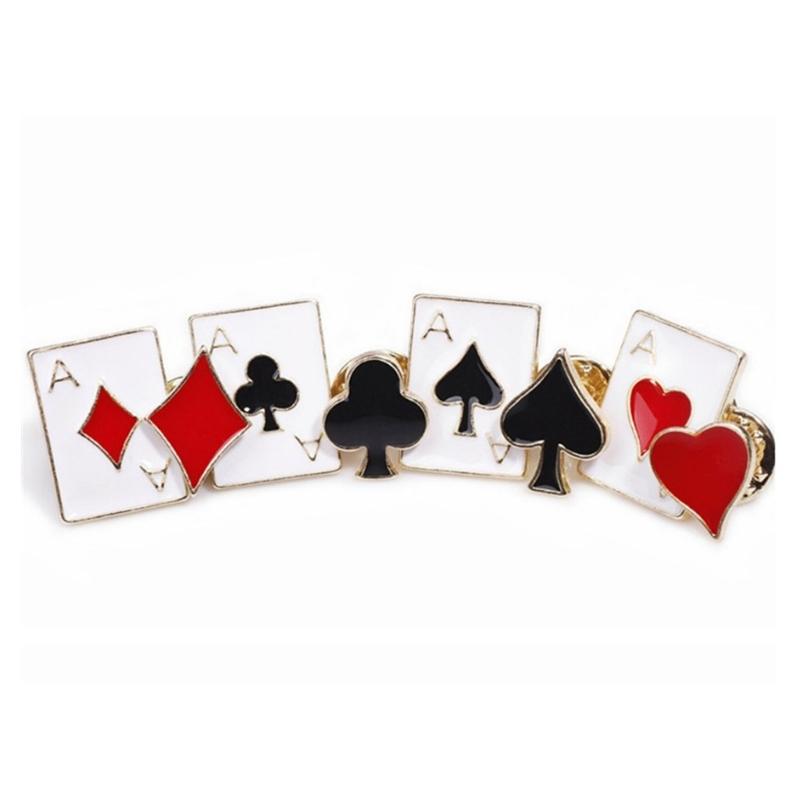 4PCS Cuteness Brooch Poker Card Theme Lovely Pin Stylish Party Badge Alloy Texture for Party Dress Up and Present Giving