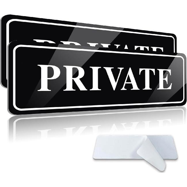 2pcs Private Sign for Doors,With Self Adhesive,8x2.8in,Black