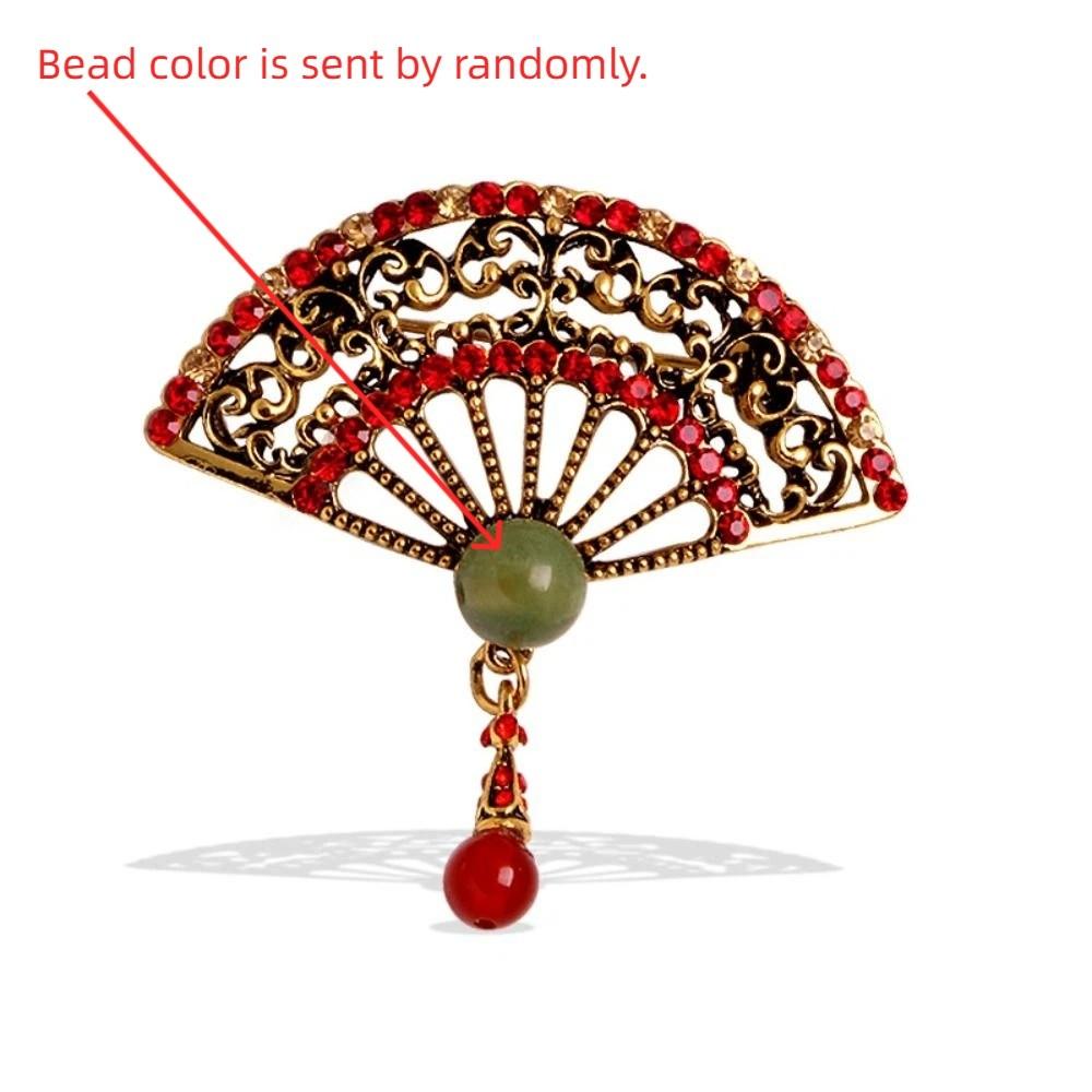 Oil Rhinestone Jewelry Accessories Women Brooch Chinese Style Collar Pin Enamel Fan Brooches