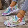 Women Mix Color Mesh Knitted Sneakers  Autumn Lightweight Breathable Soft Sole Running Shoes Woman Slip On Flats Sock Shoes