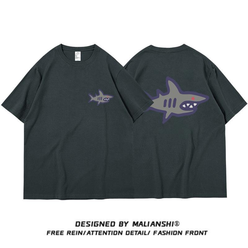 Women's Summer Shark Print Loose Fit Pure Cotton Half Sleeve T-shirt