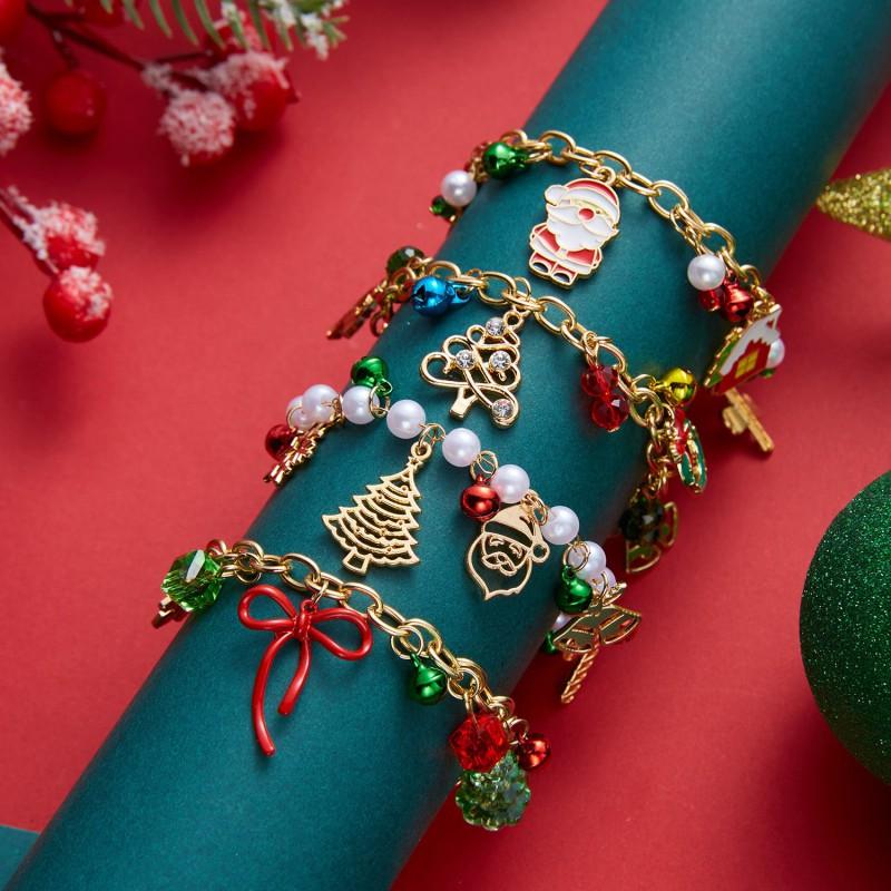 Christmas Theme Charm Bracelet With Pendant Tree Santa Reindeer Snowflake Adjustable Women