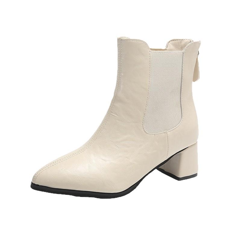 Coarse heel short boots autumn and winter new square head medium heel versatile niche thin boots popular zipper women's boots