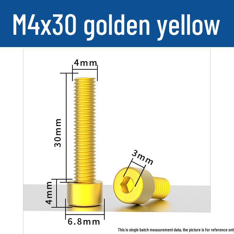 Šroub s vnitřním šestihranem M4 z eloxované hliníkové slitiny s válcovou zápustnou hlavou, antikorozní, barevná povrchová úprava.