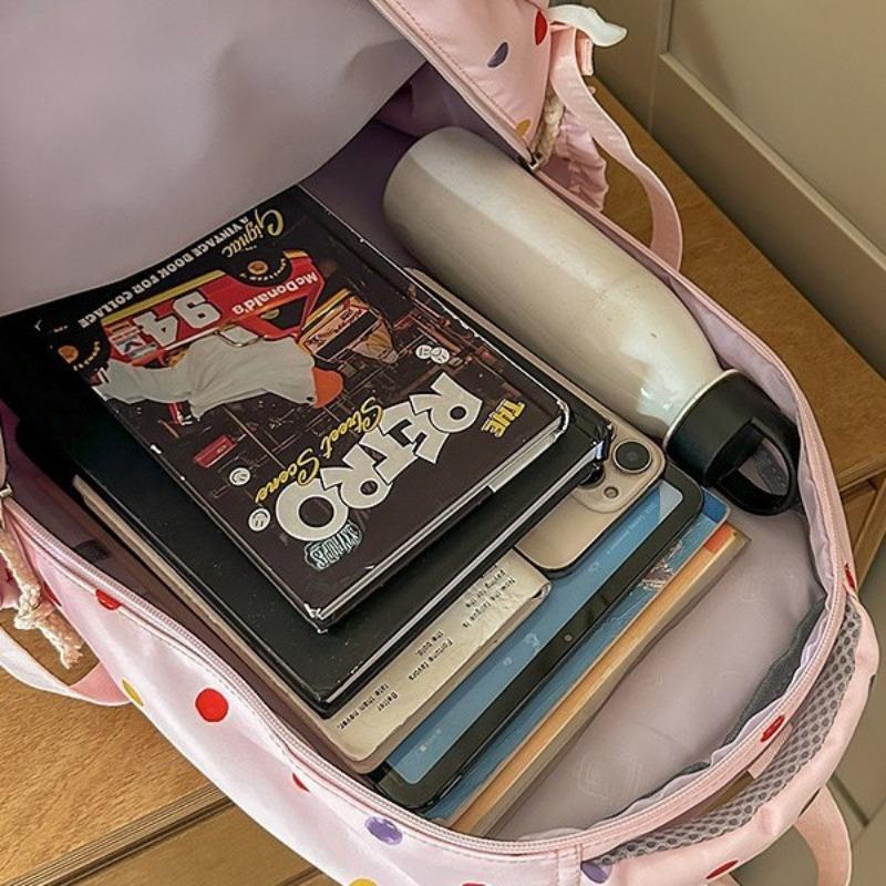 New High-value, Fresh and Sweet Polka Dot Backpack for Junior High School Students, Contrasting Colors, Lightweight and Large-capacity Backpack.