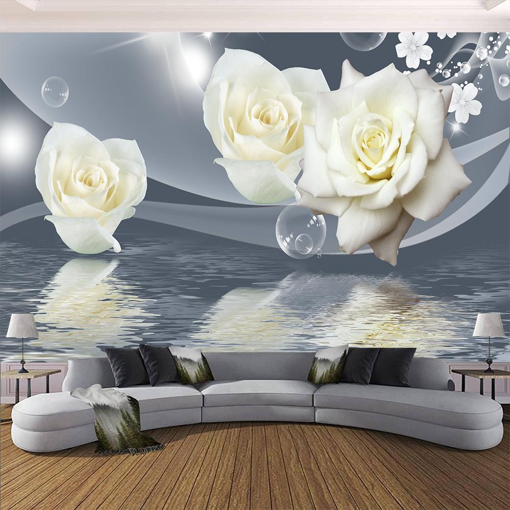 Floral Wallpaper Romantic Rose Swan Lake Mural Living Room Bedroom 3d Flower Wallpaper Home Decor