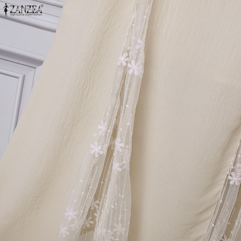 ZANZEA Women Elegant V-Neck Short Sleeve Casual Lace Splice Long Dress