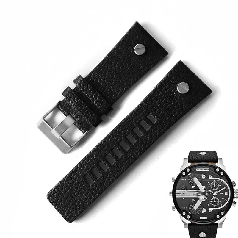 TOP Watchband for DIESEL DZ7313 DZ7333 DZ7311 DZ7371 Watch Strap Cow Leather with Gold Rivet 22 24 26 27 28 30mm Genuine Leather