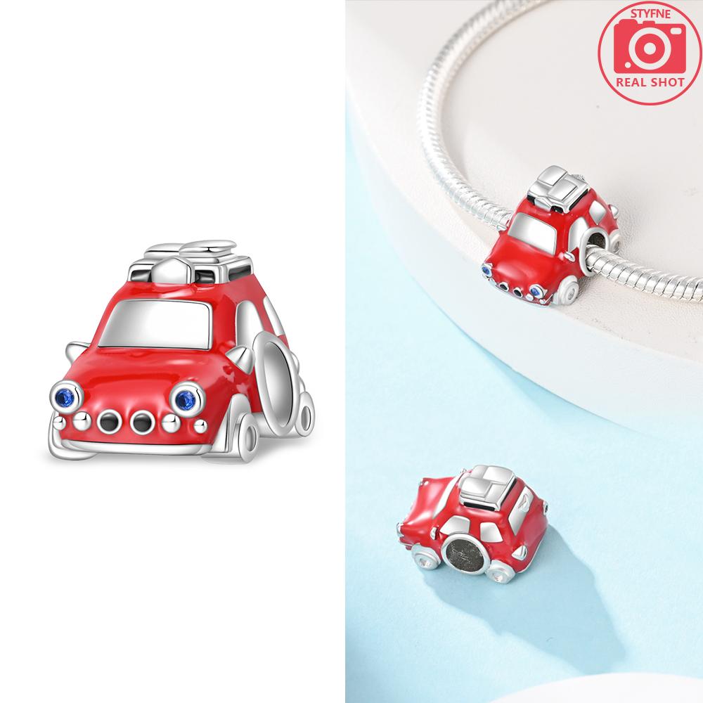 Fashion Woman Red Charms Copper Strawberry Ladybird Cars Lipstick Beads Fit Pandach Original Bracelets Diy Jewelry Gift