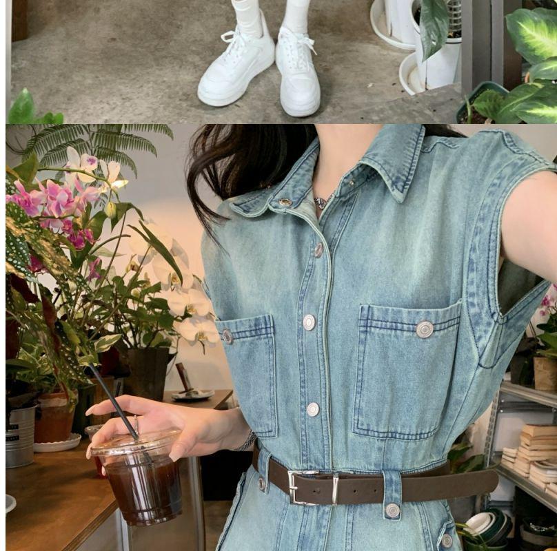 Women's 2026 Hong Kong Style Sleeveless Denim Dress - Slimming Waist Summer Fashion