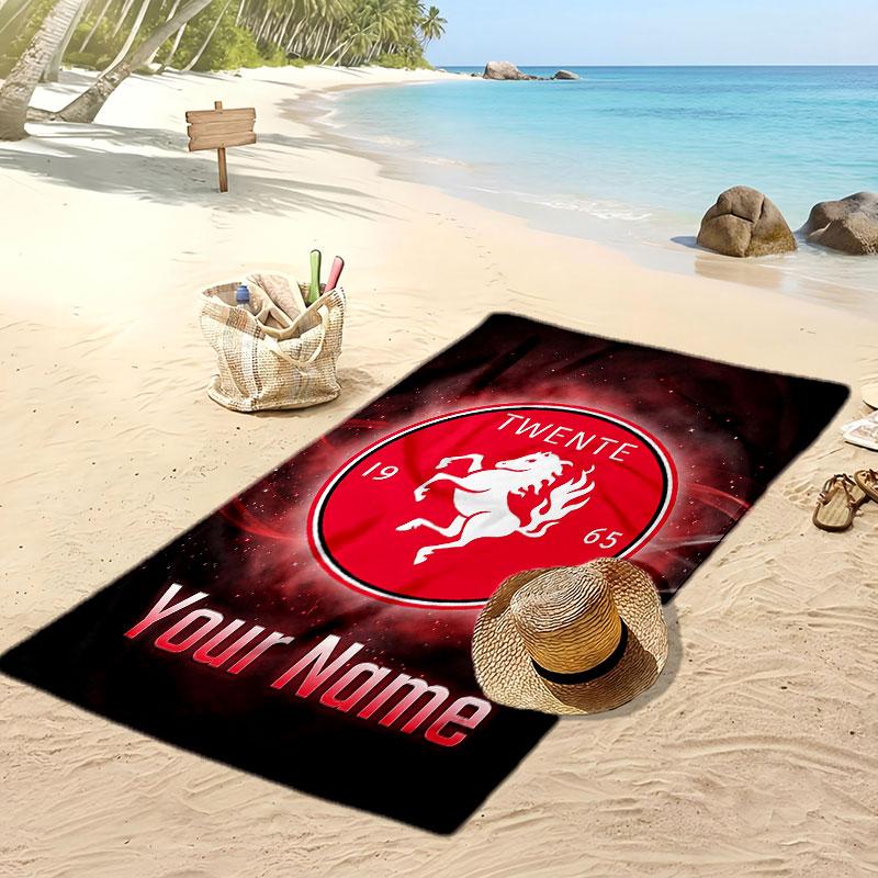 FC Twente Personalized Printed Beach Towel Soccer Logo Support Custom Name Text Absorbent Towel For Sport Travel Special Gift