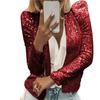 Women Party Sequin Coat Round Neck Open Stitch Cardigan Long Sleeves Short Type