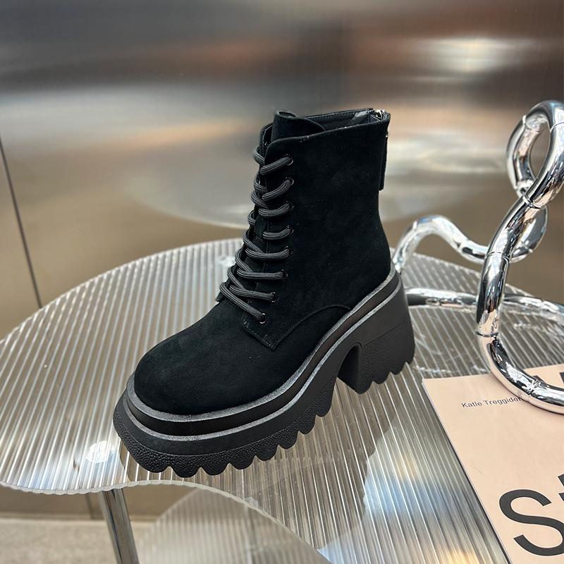 

Вуличний стиль Жіночі мотоциклетні черевики на платформі на товстому каблуці Модні елегантні туфлі на блискавках Зима Laides Лаконічні короткі черевики 39