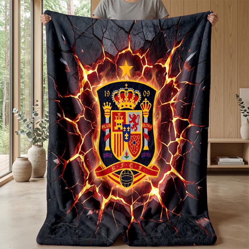 Spain football Printed Flannel Blanket Skin Friendly Warm Decorative Throw for Indoor Couch Bed Daily Use