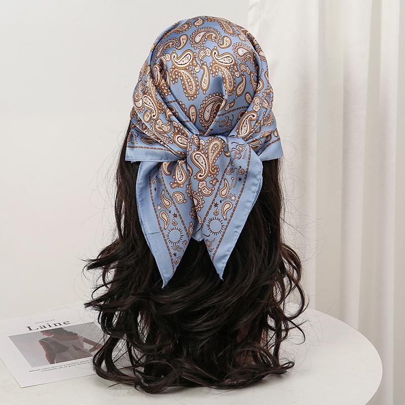 Bohemian Style Floral Print Women’s Square Silk Scarf Satin Head Wrap Tropical Leaf Flower Design Scarves Bandana Hijab