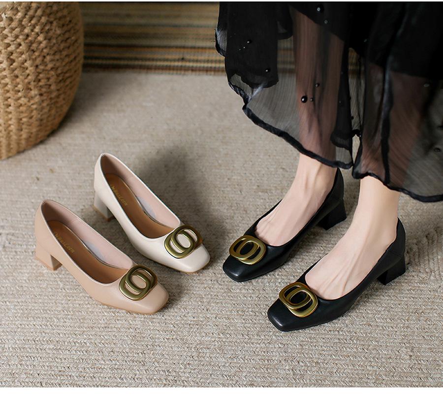 Scarpe in Pelle con Tacco Chunky e Punta Quadrata - Versatile Tacco Medio per Lavoro e Moda