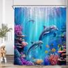 Sea Animals Shower Curtain 3D Dolphin Turtle Octopus Jellyfish Undersea World Bathroom Decoration Kids Polyester Bathtub Curtain