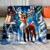 Festive Reindeer in Snowy Landscape Pattern Blanket Flannel Material Soft Warm for All Seasons Home Outdoor Camping Picnics RV