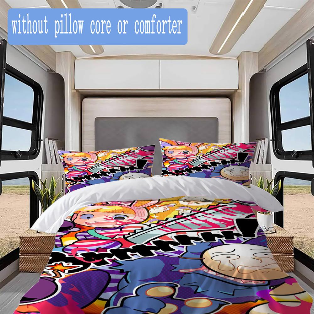 Popee the Performer Inspired Pattern Bedding,Quilt Set Quilt Cover Pillowcase Home Birthday Gift (1*duvet cover+2*pillowcase,without core)XSJT0917173
