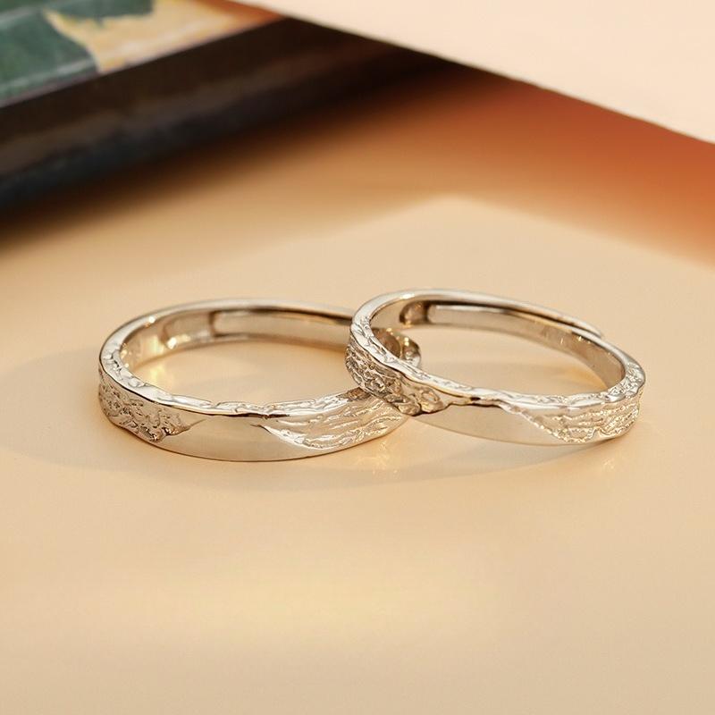 Personality Charm 925 Sterling Silver Adjustable Glacier Texture Couple Rings for Women Man Wedding Jewelry Valentine's Day Gift