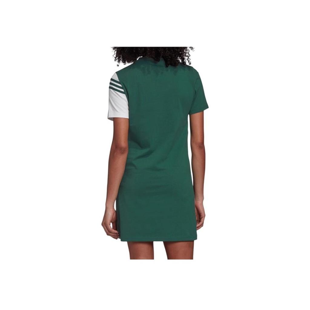 Adidas Striped Short Sleeve Dress Women Dresses Green White GJ6560