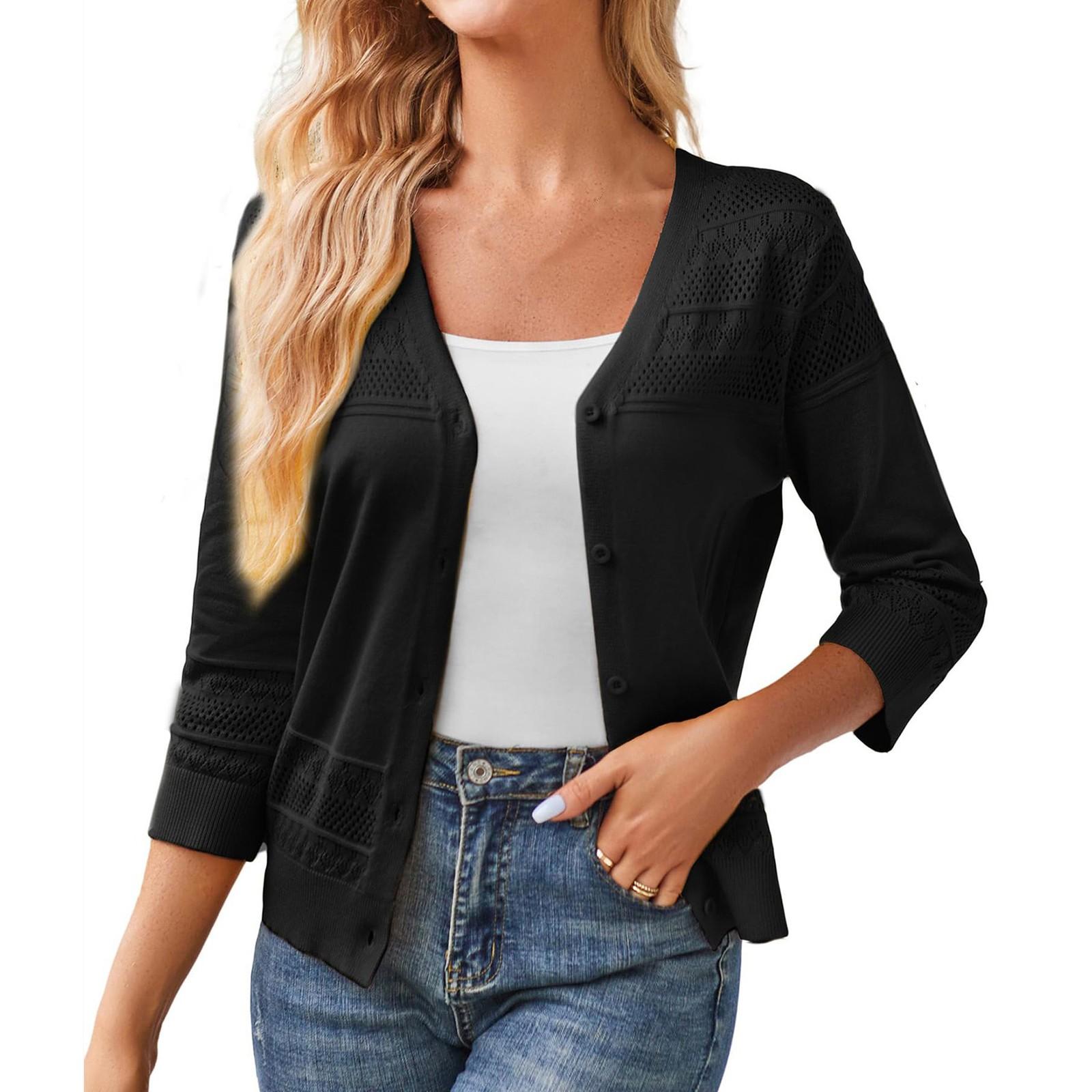 

Женская короткая верхняя одежда, свитер с ажурной вязкой, куртка-свитер, маленькая шаль, кардиган, куртка L чёрный