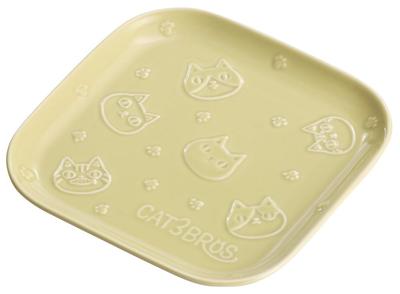 Ceramic Ai Cat 3 Brothers Relief Bread Plate, Beige, Size: Approx. W19 D19 H2.4 23220