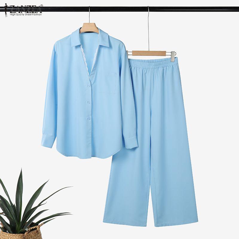 ZANZEA Women Long Sleeve Blouse and Pants Casual Two Piece Suit Sets