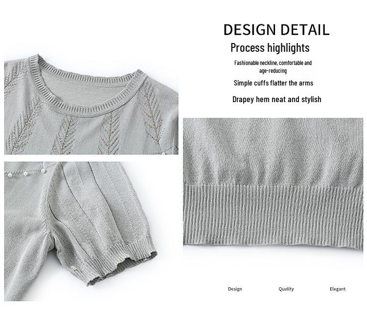 2026 Summer Ice Silk T-Shirt: Fashionable Loose Knit Short Sleeve for Middle-Aged Women