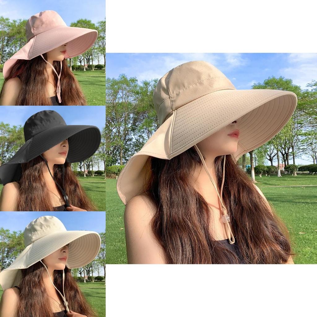 Round Top Wide Brim Hat For Women Uv Sunshade Neck Protector Summer Fashion