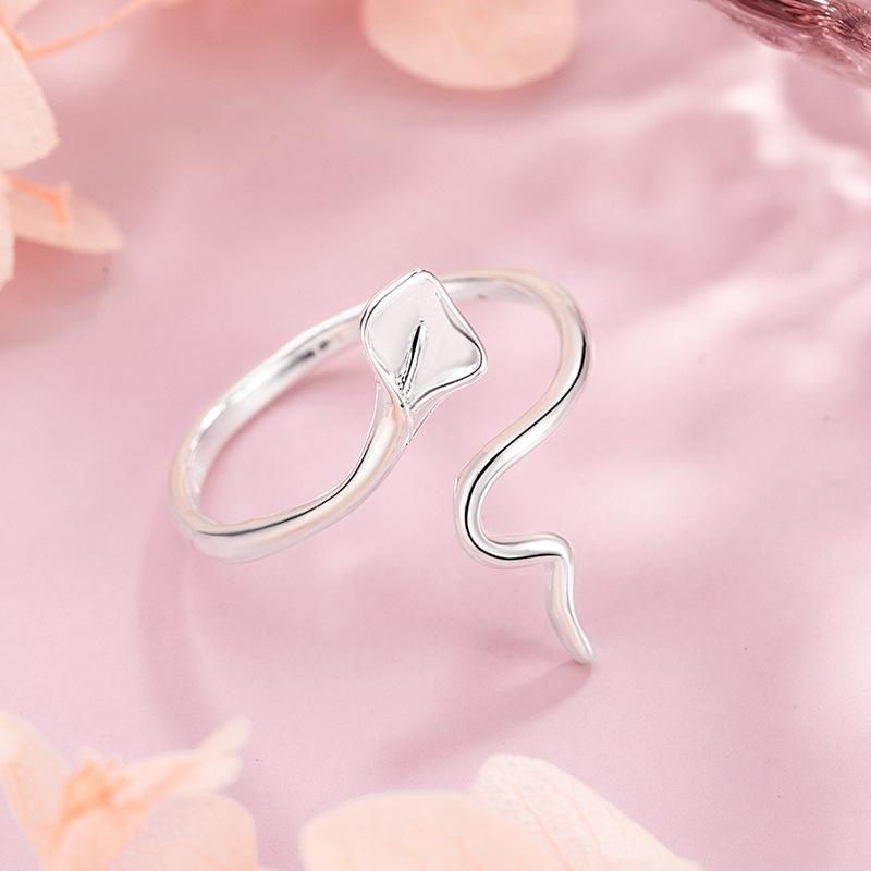 925 Sterling Silver Jewelry Luxury Calla Flower Open Finger Rings for Women Wedding Party Jewelry For Girls Friend Gift