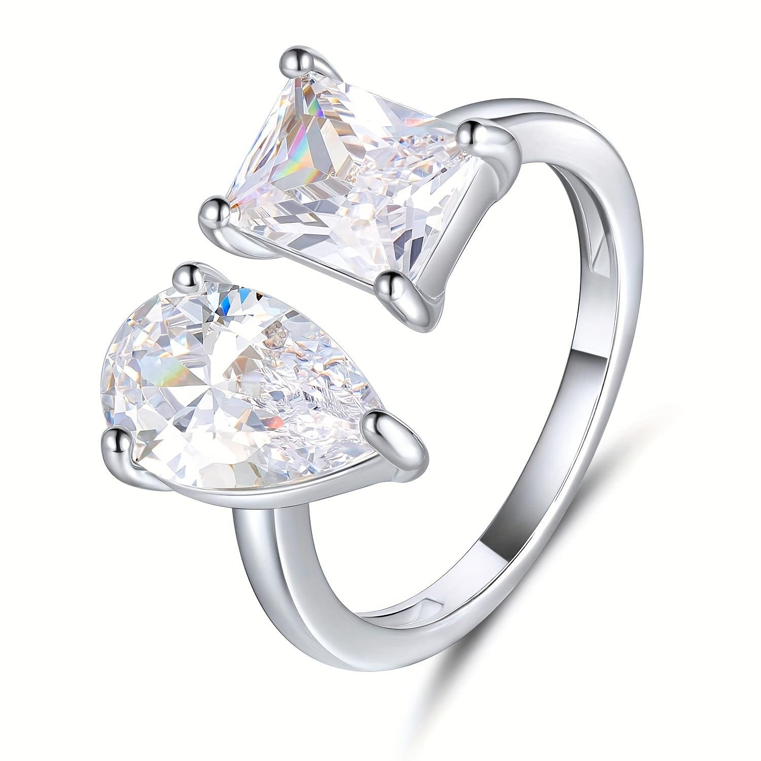 

Internet celebrity open ring adjustable jewelry European and American water drop geometric rectangular ring one size (adjustable opening)